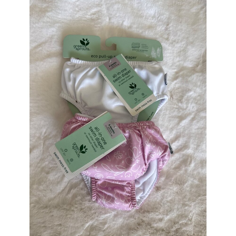 Green Sprouts (2) All-In-One Pull Up Swim Diaper 6 Months Lavender Sketched Flor